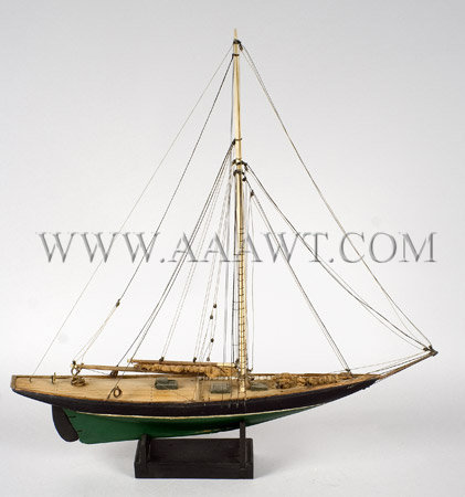 Antique Ship Model, Single Mast Ship Elise, Painted, side view
